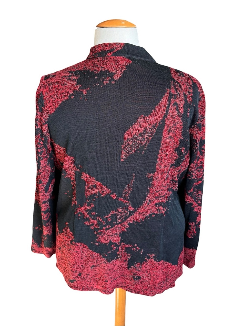 Ming Wang 1X Black Red Abstract Knit Blazer Jacket Career Office Chic W78 - Picture 2 of 7